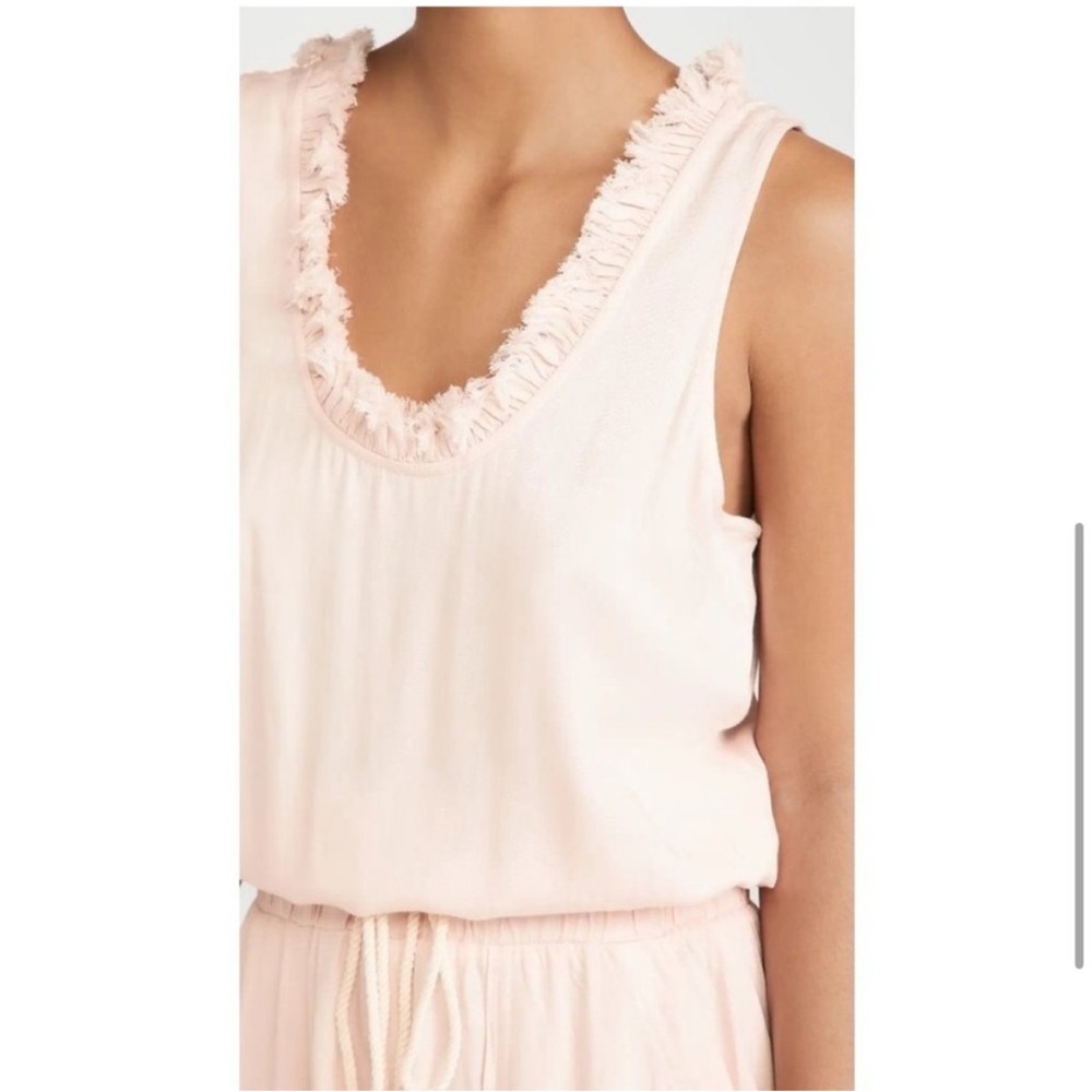 NEW! Ramy Brook Powder Pink Ray Jumpsuit Fringe Neckline Ankle Cuffs Size XS - Picture 2 of 15